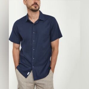 Onia Men’s Button Down Shirt Size M Navy Casual Short Sleeve Shirt Linen Blend